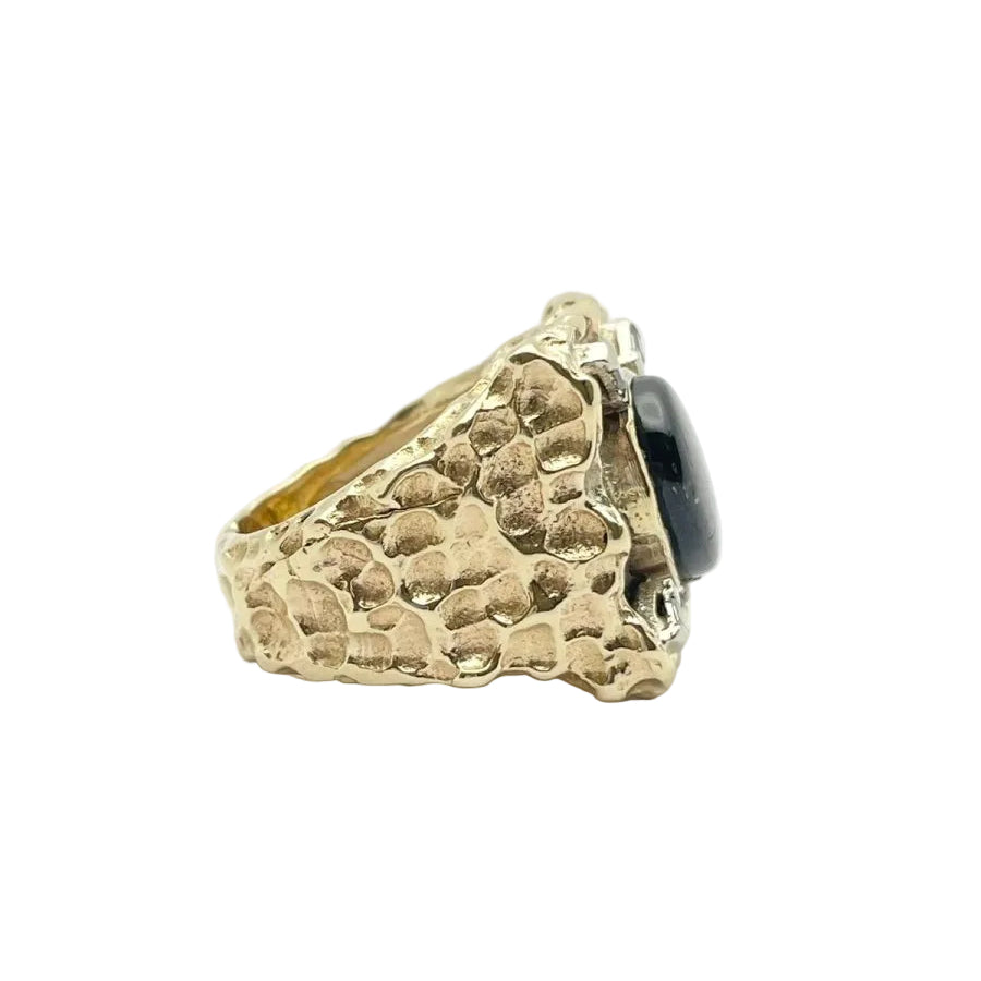 Anello oro 14KT con diamanti e quarzo, scritta HUTTON NEW YORK - Castafiore