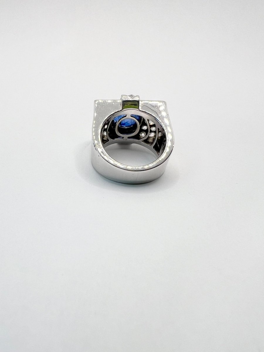 Anello platino con diamanti naturali e zaffiro naturale , epoca 1920 - Castafiore