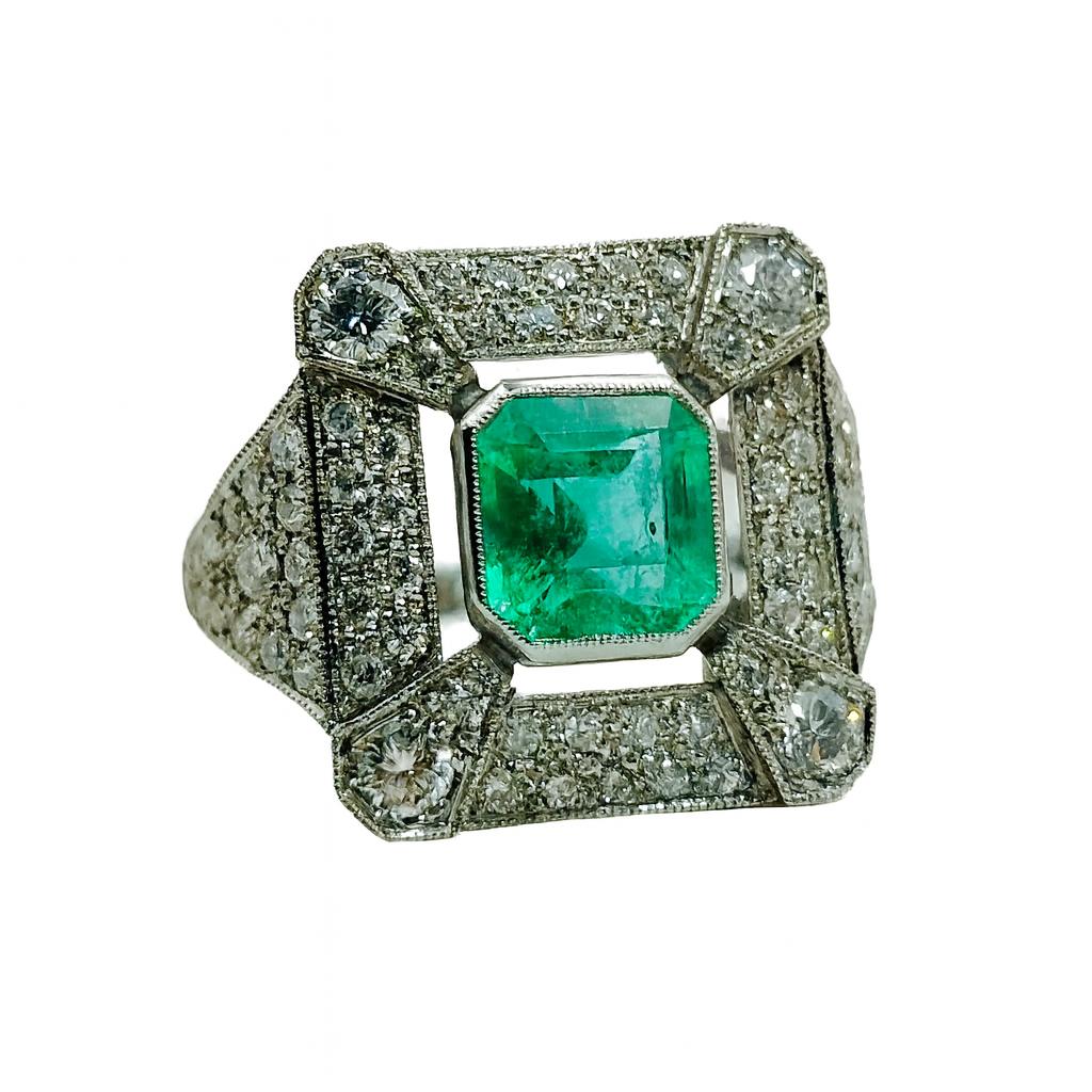 ANILLO DE ALTA JOYERÍA EN PLATINO CON ESMERALDA Y DIAMANTES - Castafiore