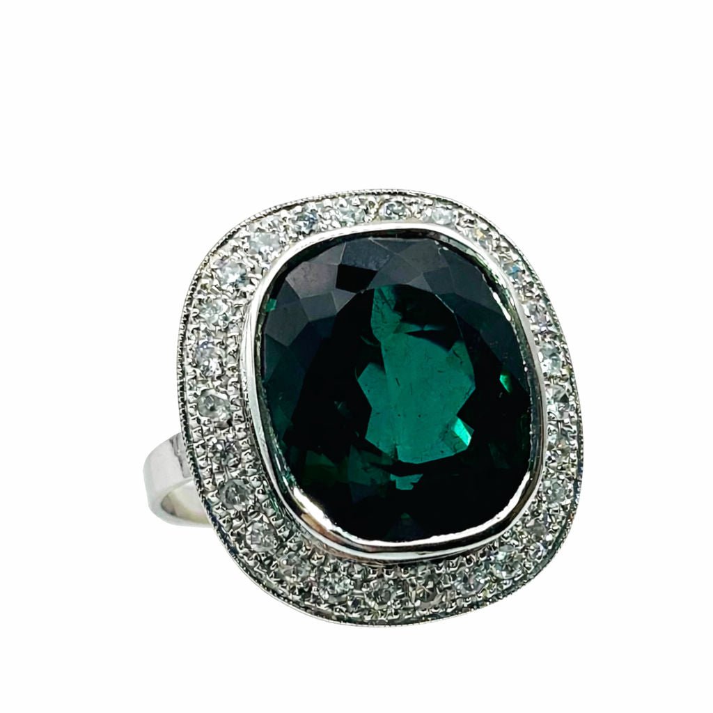 ANILLO DE ORO CON DIAMANTES Y TURMALINA NATURAL - Castafiore