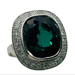 ANILLO DE ORO CON DIAMANTES Y TURMALINA NATURAL - Castafiore