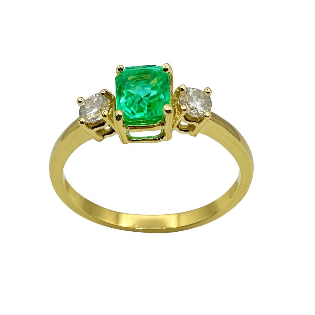 ANILLO DE ORO CON ESMERALDA Y DIAMANTES - ELEGANCIA CLASICA - Castafiore