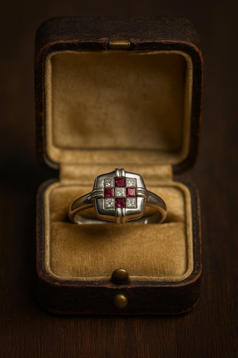 ANILLO DISEÑO MODERNO CON RUBÍES Y DIAMANTES - Castafiore