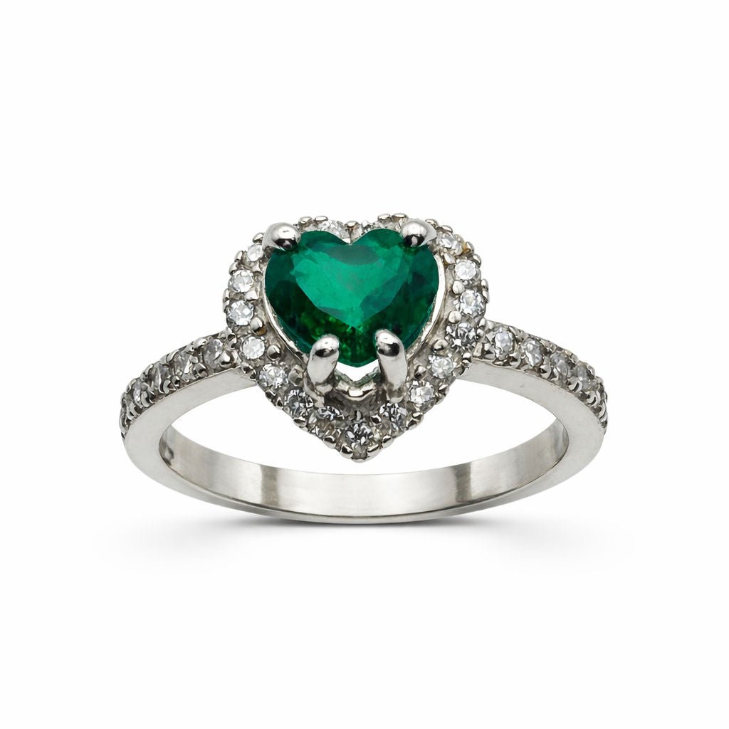 ANILLO EN FORMA DE CORAZON CON ESMERALDA NATURAL CERTIFICADA MUZO COLOMBIA - Castafiore