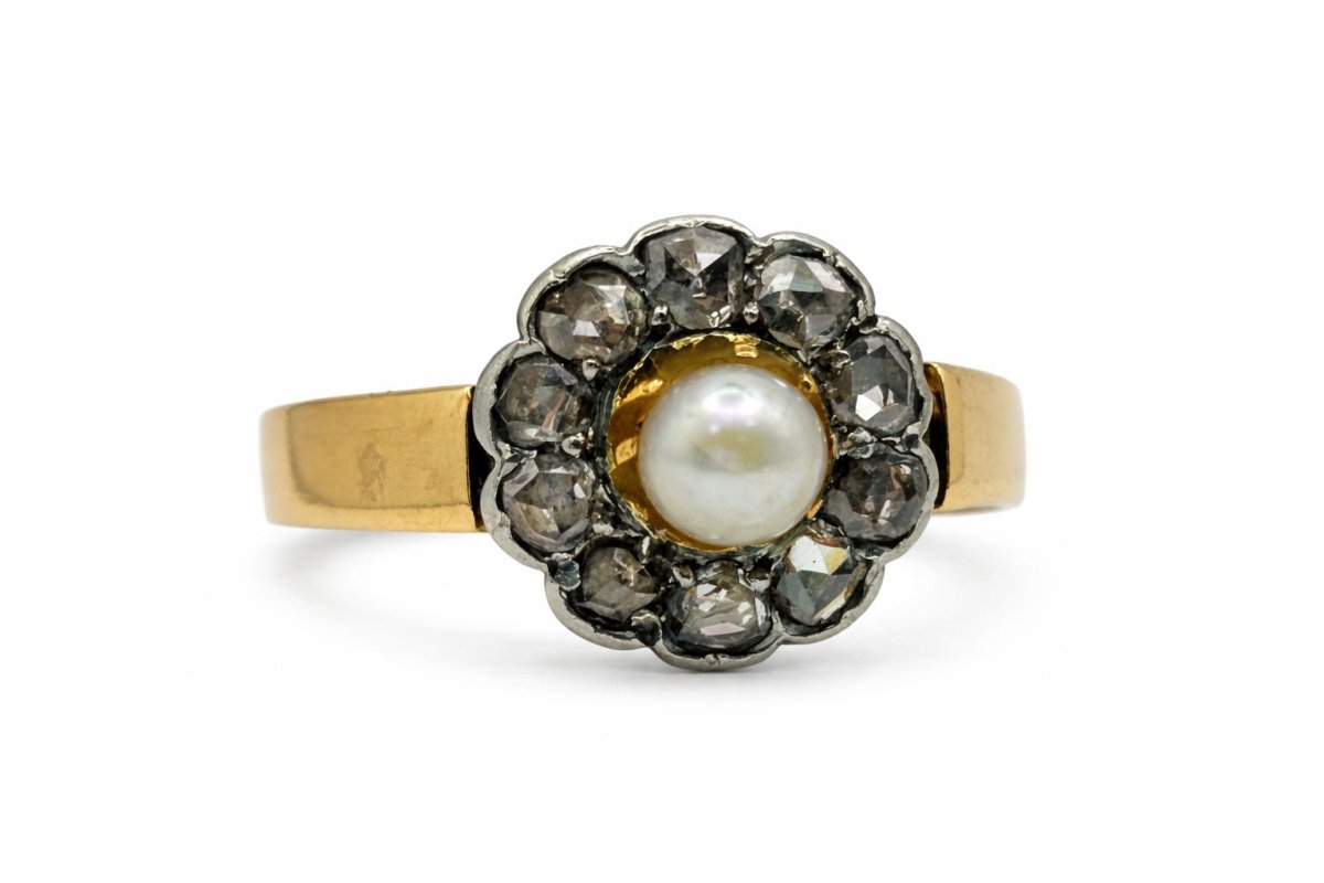 ANILLO EN ORO AMARILLO CON PERLA Y DIAMANTES - Castafiore