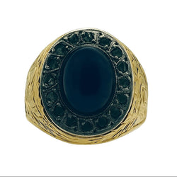 ANILLO EN ORO AMARILLO Y PLATINO, CON CABUJÓN DE ZAFIRO AZUL Y DIAMANTES ANTIGUOS - Castafiore
