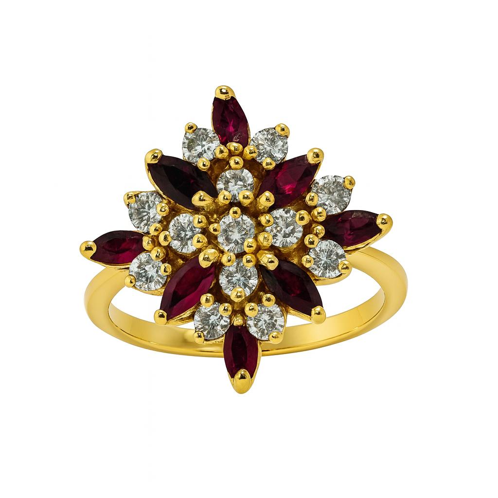 ANILLO EN ORO CON RUBÍES Y DIAMANTES - Castafiore