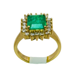 ANILLO EN ORO CON UNA ESMERALDA Y DIAMANTES - Castafiore