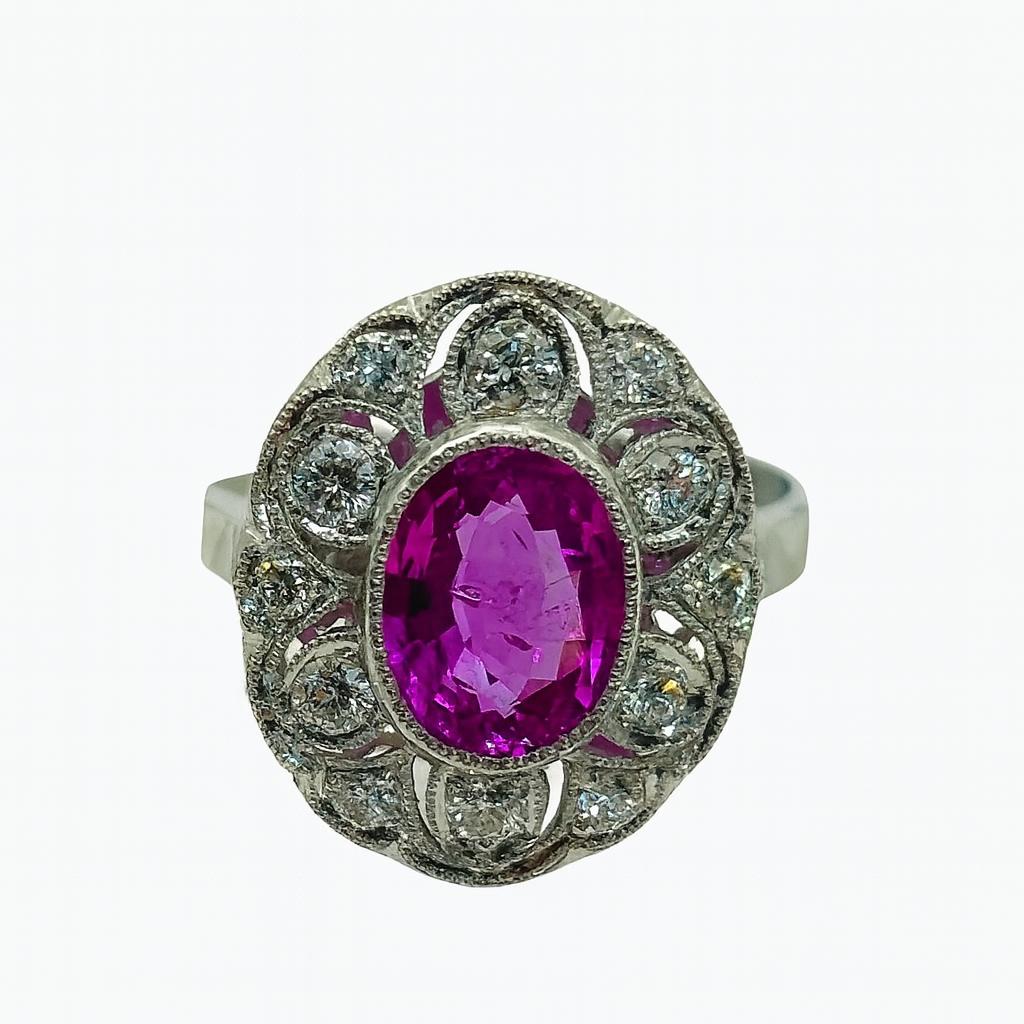 ANILLO EN PLATINO CON UN ZAFIRO Y DIAMANTES - Castafiore