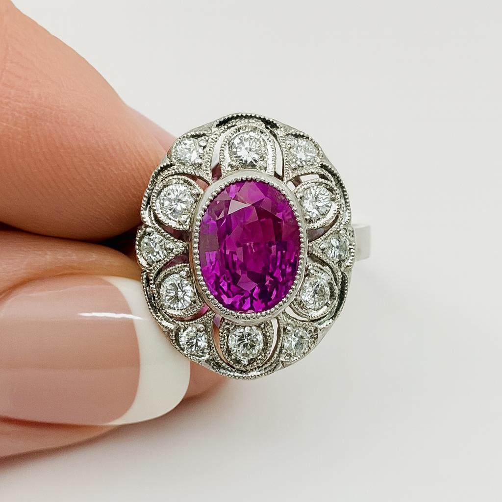 ANILLO EN PLATINO CON UN ZAFIRO Y DIAMANTES - Castafiore