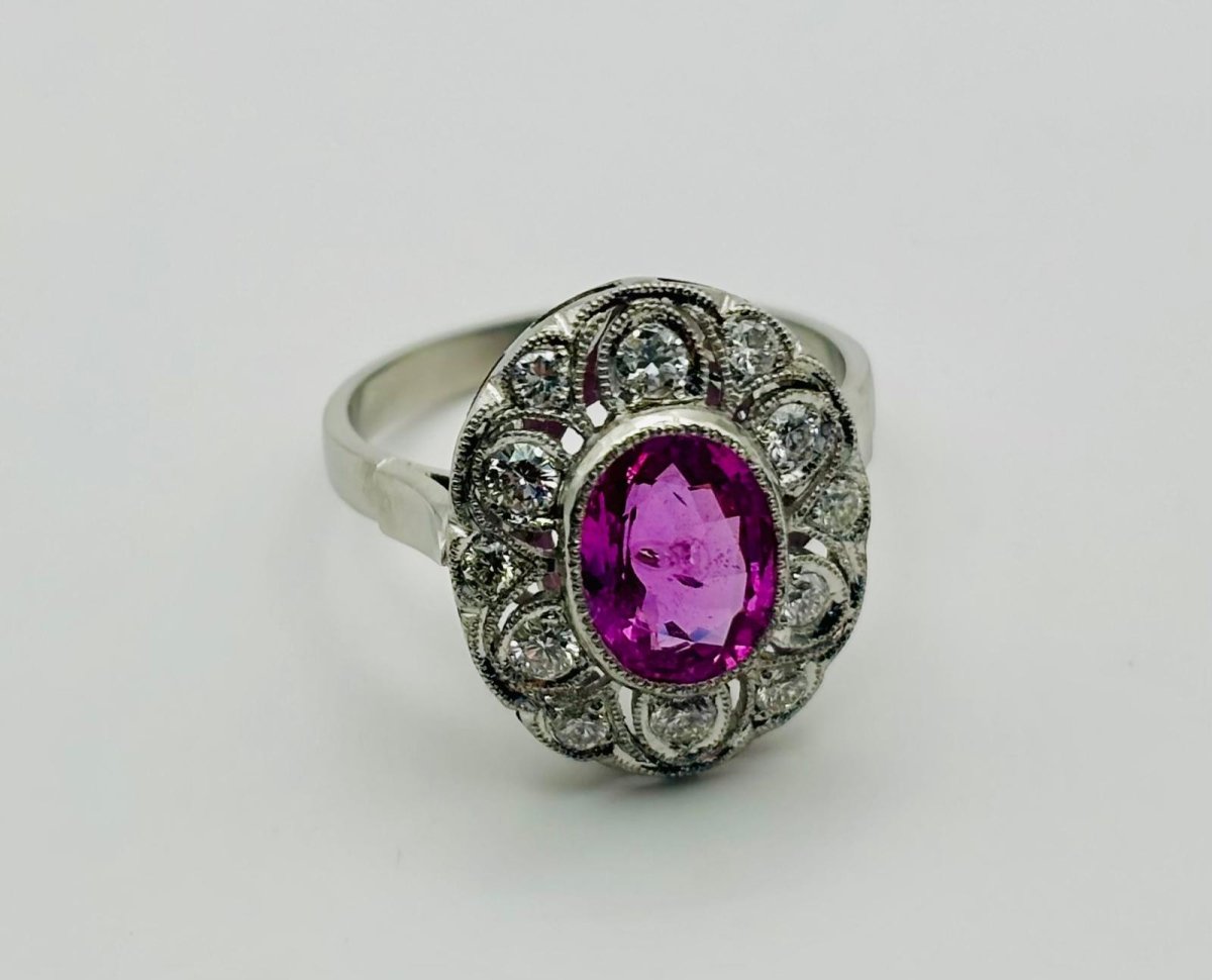 ANILLO EN PLATINO CON UN ZAFIRO Y DIAMANTES - Castafiore