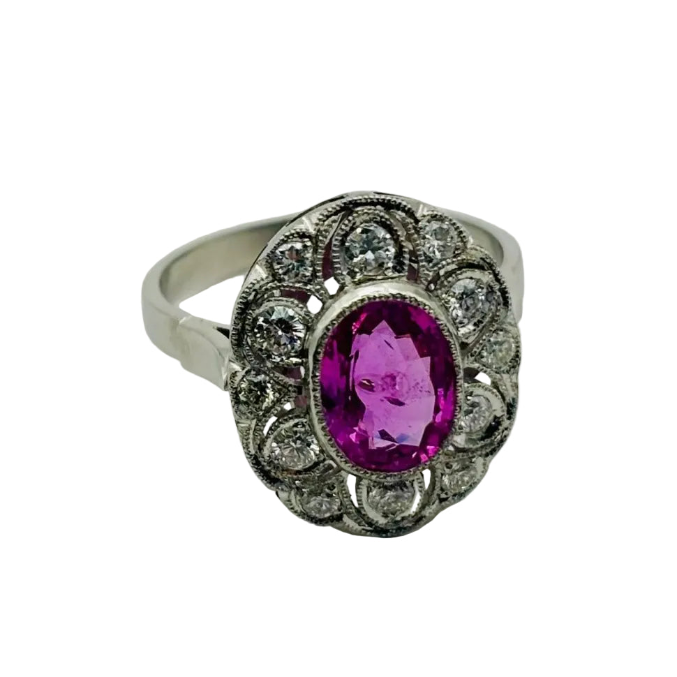 ANILLO EN PLATINO CON UN ZAFIRO Y DIAMANTES - Castafiore