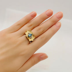 ANILLO VINTAGE EN ORO AMARILLO CON AGUAMARINA MARQUISE Y DIAMANTES - Castafiore