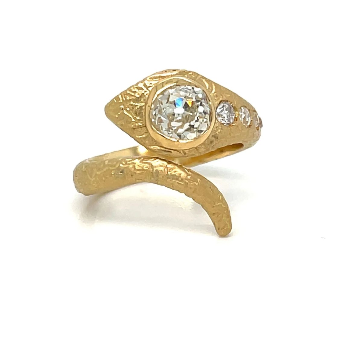 Antique Diamond Coiled Snake Engraved Ring - Castafiore