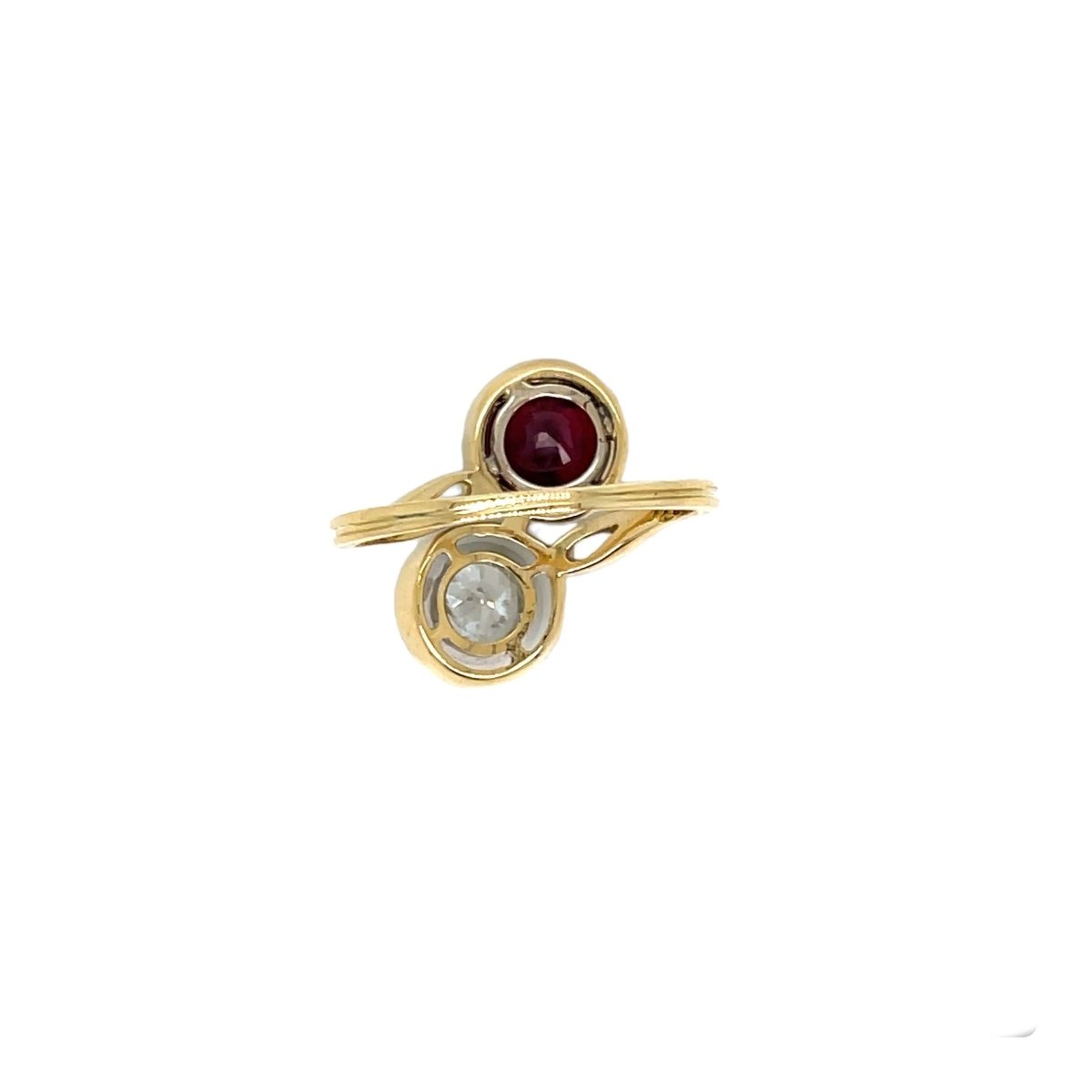 Antique Diamond Ruby Platinum Gold Vous et Moi Ring - Castafiore