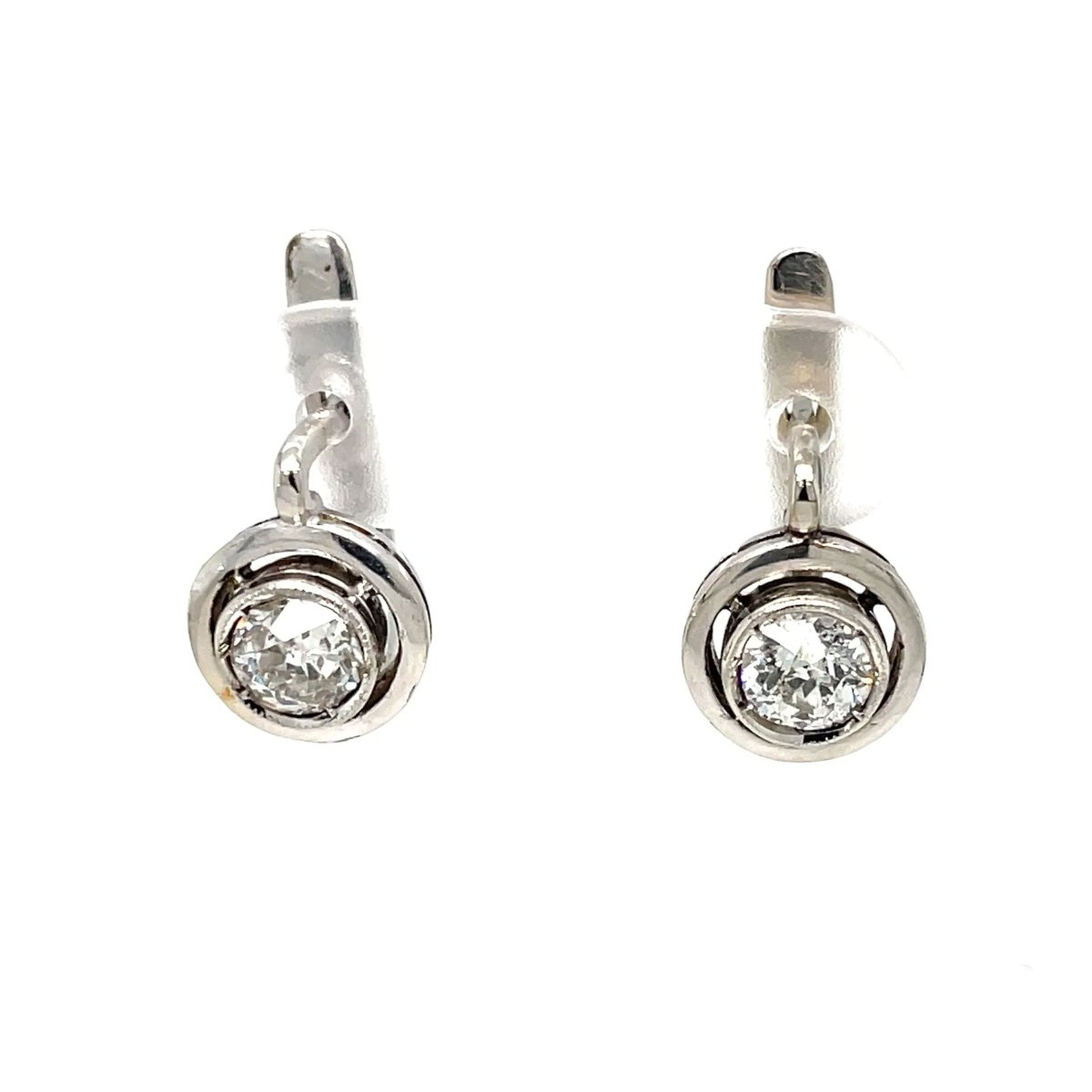 Antique Old Cut Diamonds Gold Solitaire Clip-on Earrings - Castafiore