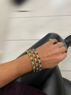 Arcese Rome Diamonds, Sapphire, Ruby, Emerald Gold Trio Of Bangle Bracelets - Castafiore