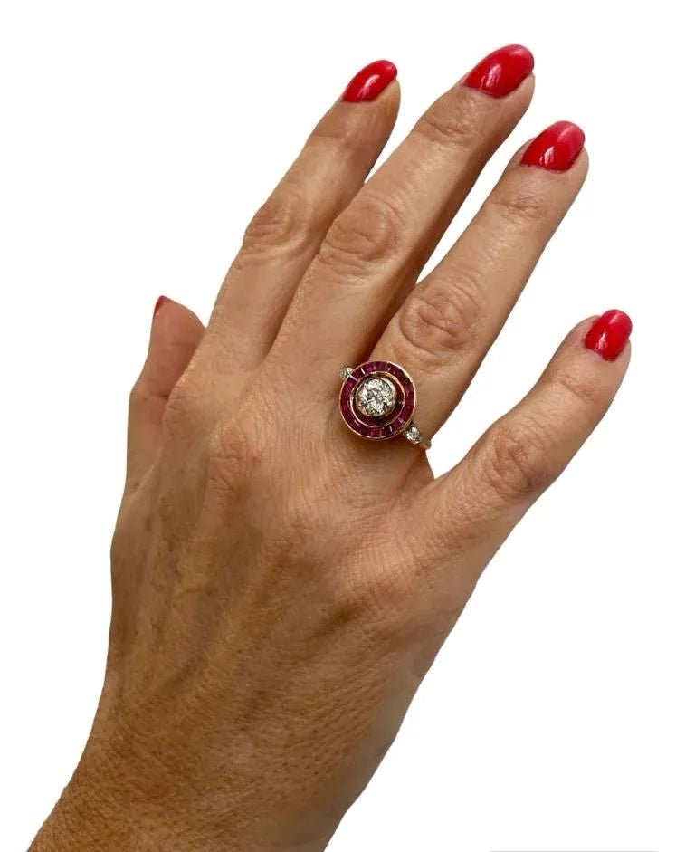 Art Deco 1.12 Carat Diamond Ruby Engagement Ring - Castafiore