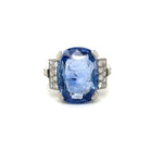 Art Deco Certified 15.50 Carat Unheated Sapphire Diamond Platinum Ring - Castafiore