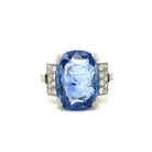 Art Deco Certified 15.50 Carat Unheated Sapphire Diamond Platinum Ring - Castafiore