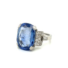 Art Deco Certified 15.50 Carat Unheated Sapphire Diamond Platinum Ring - Castafiore