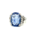 Art Deco Certified 15.50 Carat Unheated Sapphire Diamond Platinum Ring - Castafiore