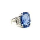 Art Deco Certified 15.50 Carat Unheated Sapphire Diamond Platinum Ring - Castafiore