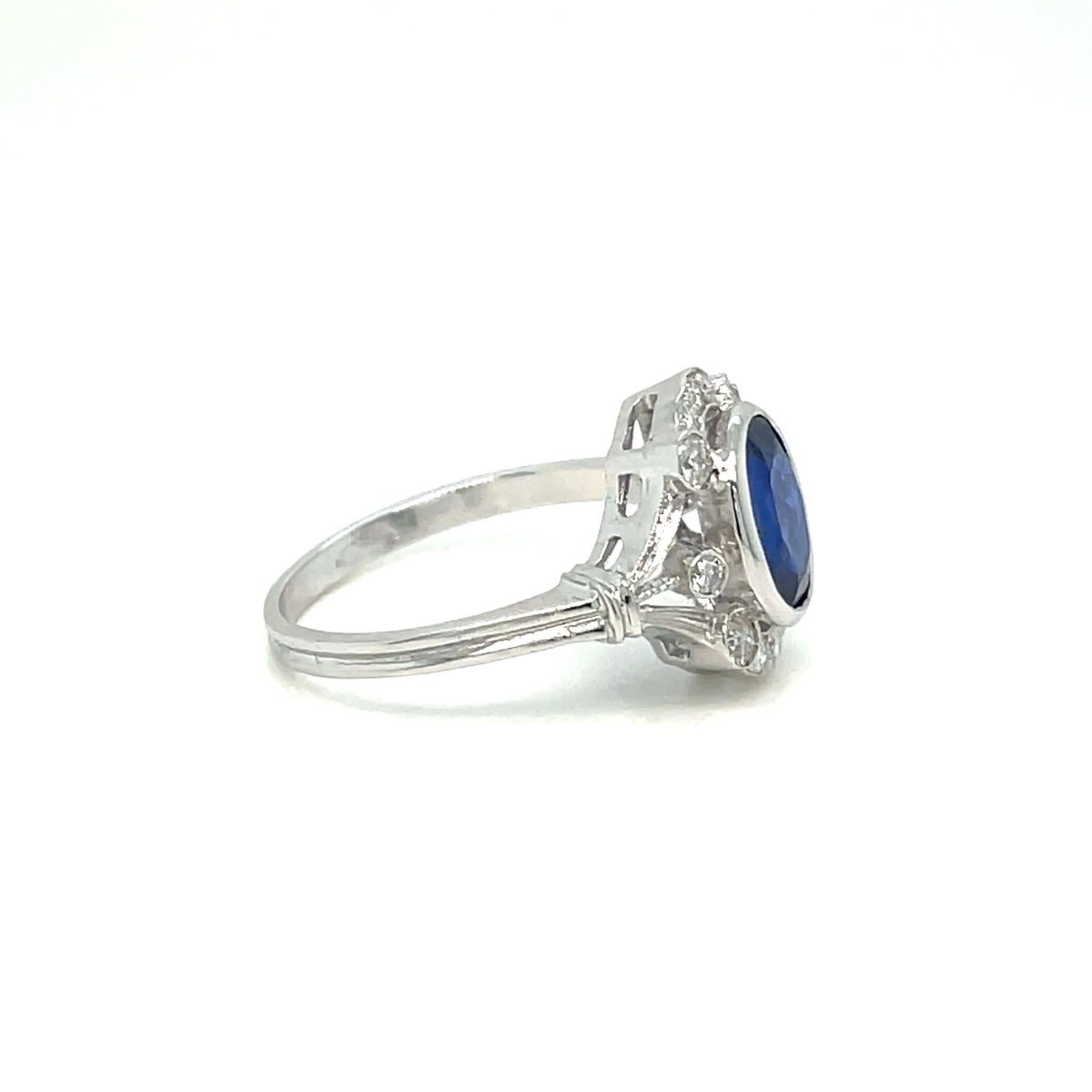 Art Deco Certified No Heat Burma Sapphire Diamond Gold Ring - Castafiore
