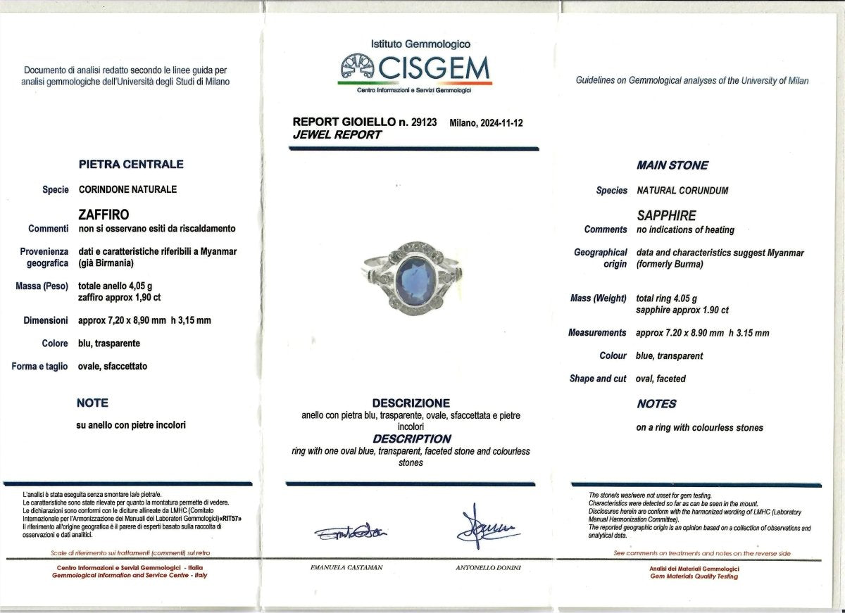 Art Deco Certified No Heat Burma Sapphire Diamond Gold Ring - Castafiore