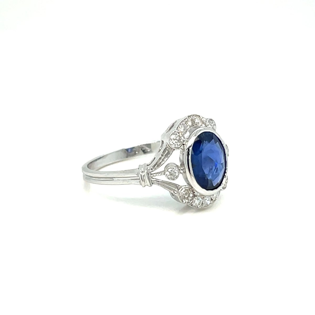 Art Deco Certified No Heat Burma Sapphire Diamond Gold Ring - Castafiore