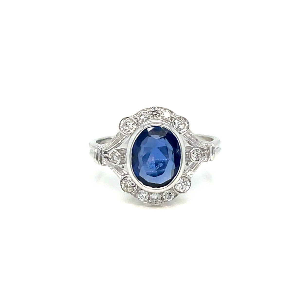 Art Deco Certified No Heat Burma Sapphire Diamond Gold Ring - Castafiore