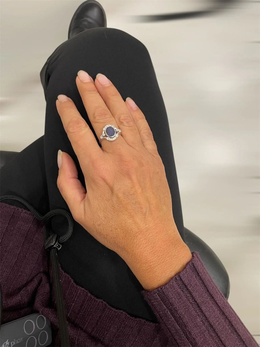 Art Deco Certified No Heat Burma Sapphire Diamond Gold Ring - Castafiore