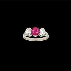 Art Deco Certified Unheated Burmese Ruby Diamond Gold Ring - Castafiore