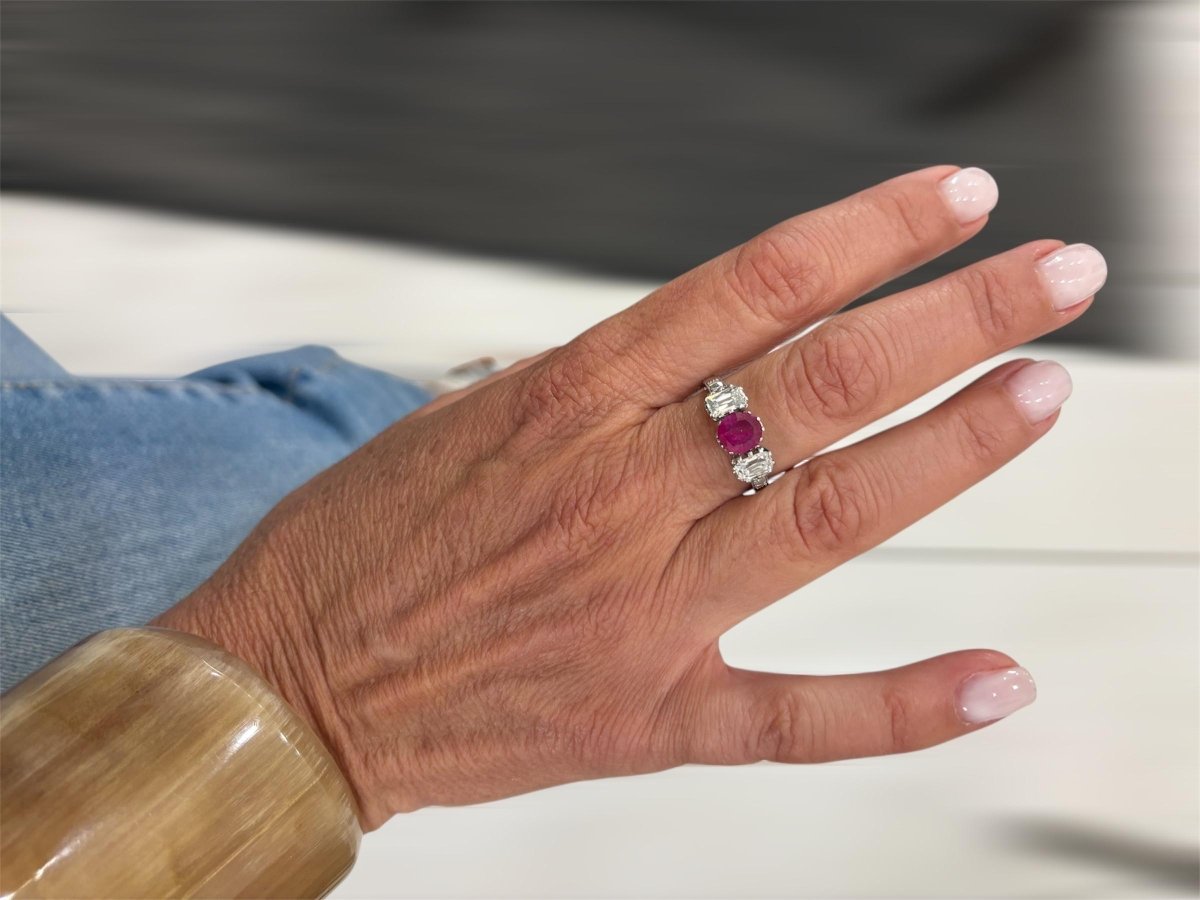 Art Deco Certified Unheated Burmese Ruby Diamond Gold Ring - Castafiore