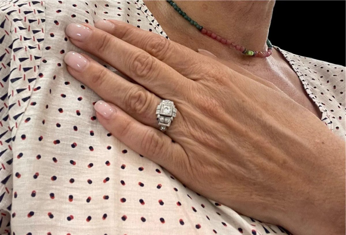 Art Deco Diamond Plaque Filigree Engagement Ring - Castafiore