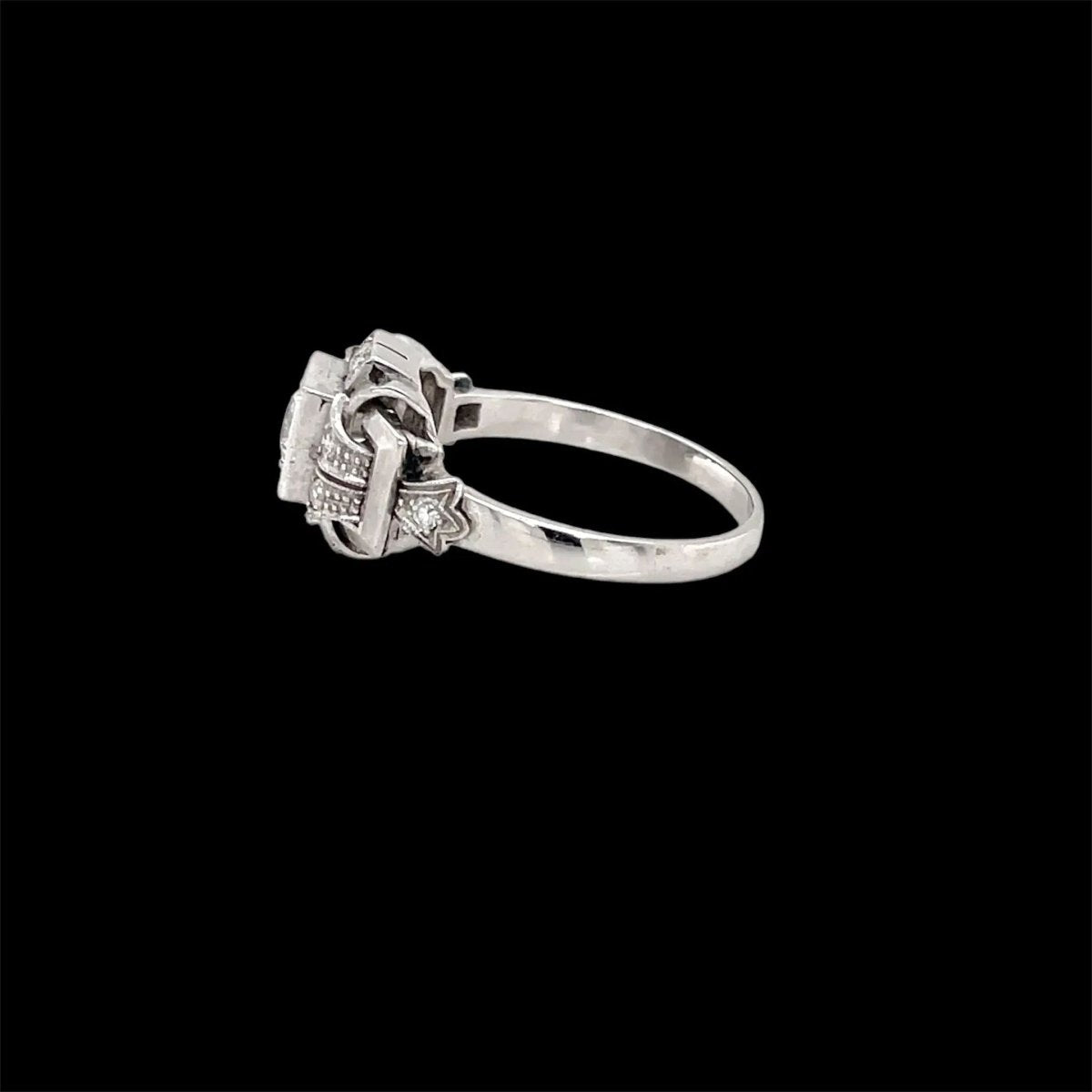 Art Deco Diamond Plaque Filigree Engagement Ring - Castafiore
