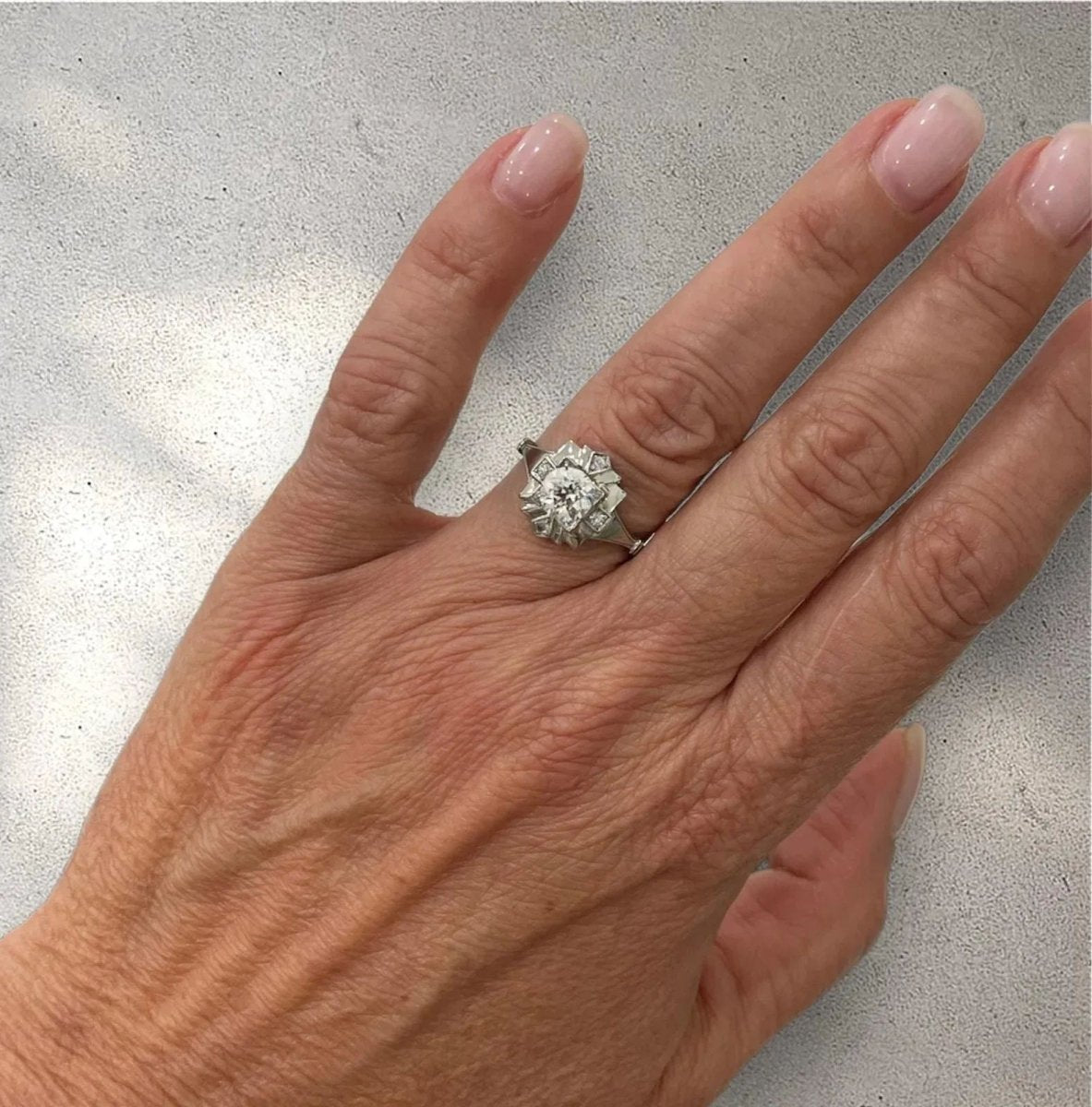 Art Deco Diamond Plaque Filigree Engagement Ring - Castafiore