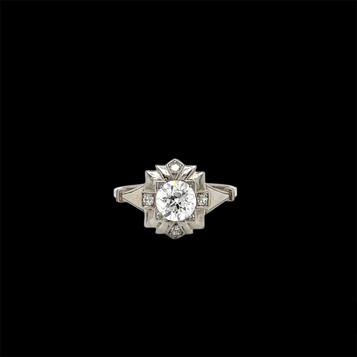 Art Deco Diamond Plaque Filigree Engagement Ring - Castafiore