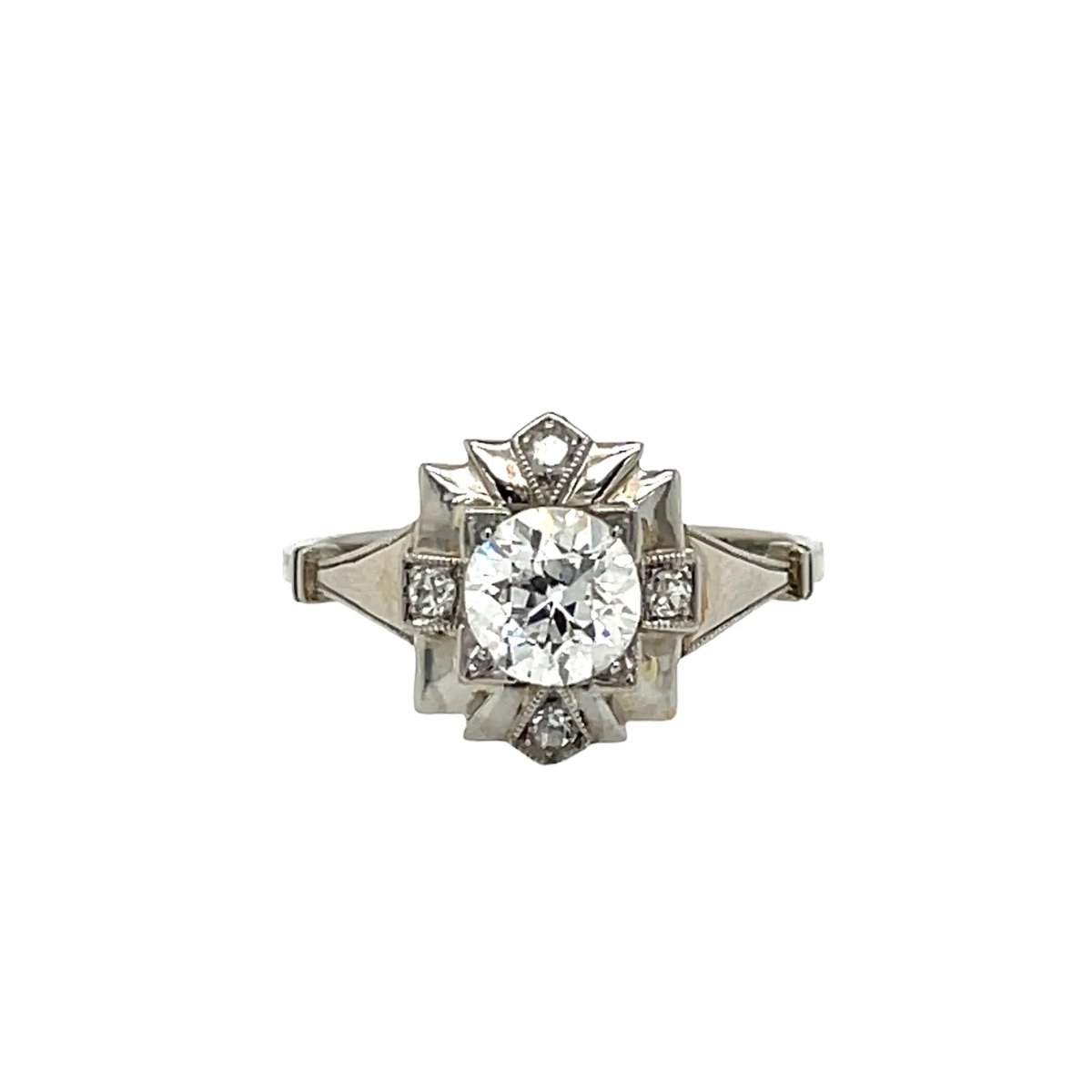 Art Deco Diamond Plaque Filigree Engagement Ring - Castafiore