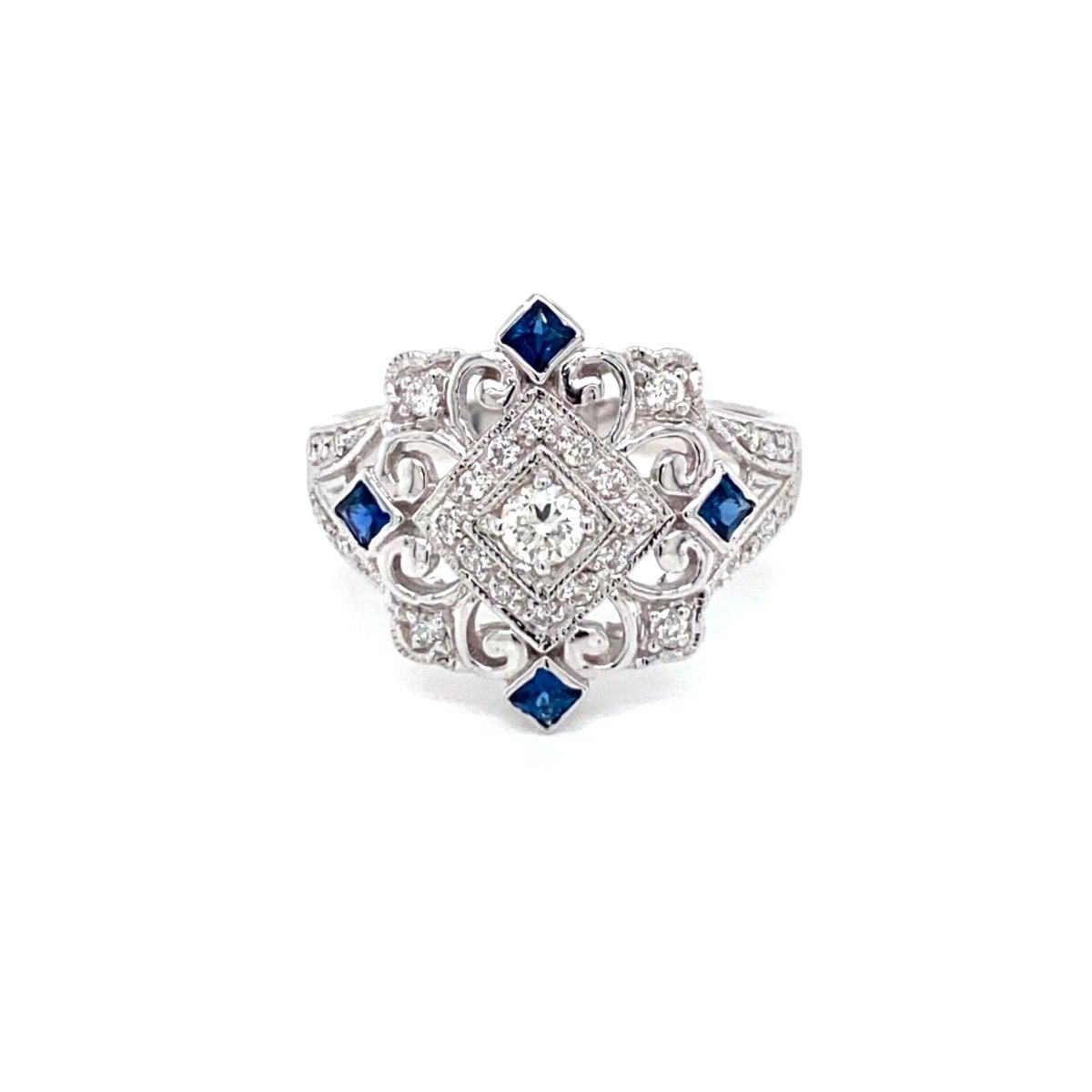 Art Deco Diamond Sapphire Cocktail Ring - Castafiore