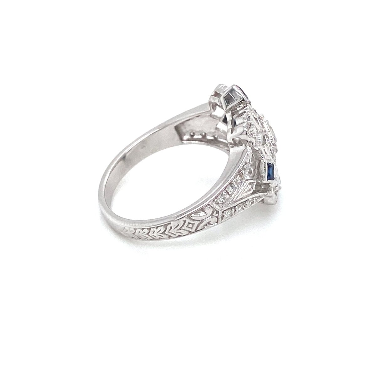 Art Deco Diamond Sapphire Cocktail Ring - Castafiore