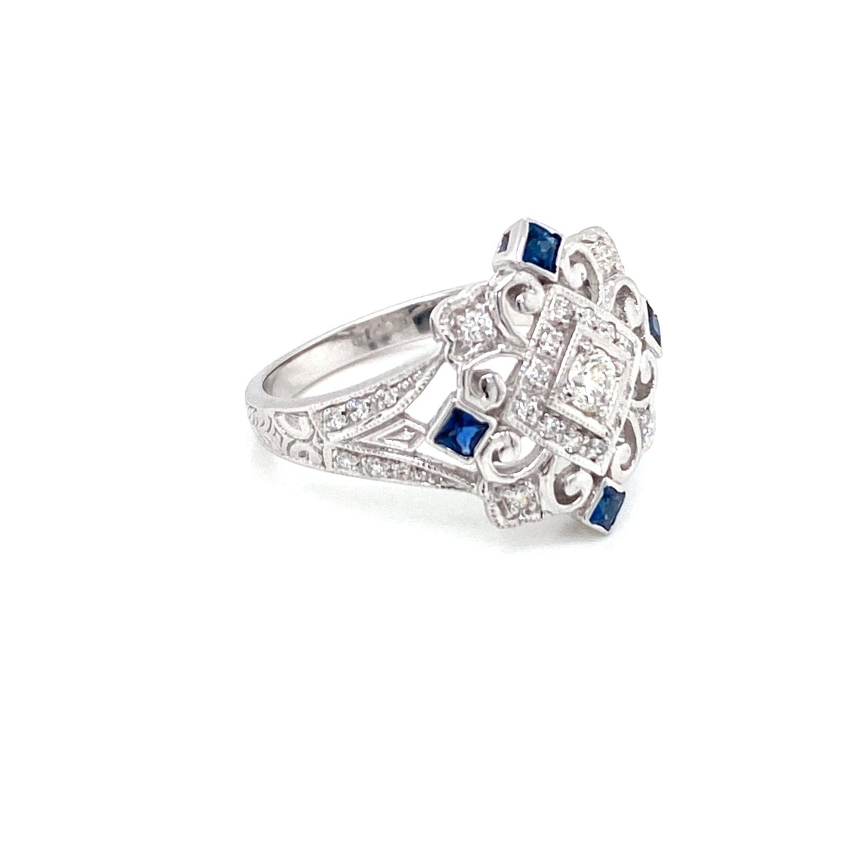 Art Deco Diamond Sapphire Cocktail Ring - Castafiore