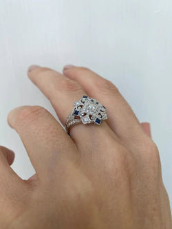 Art Deco Diamond Sapphire Cocktail Ring - Castafiore