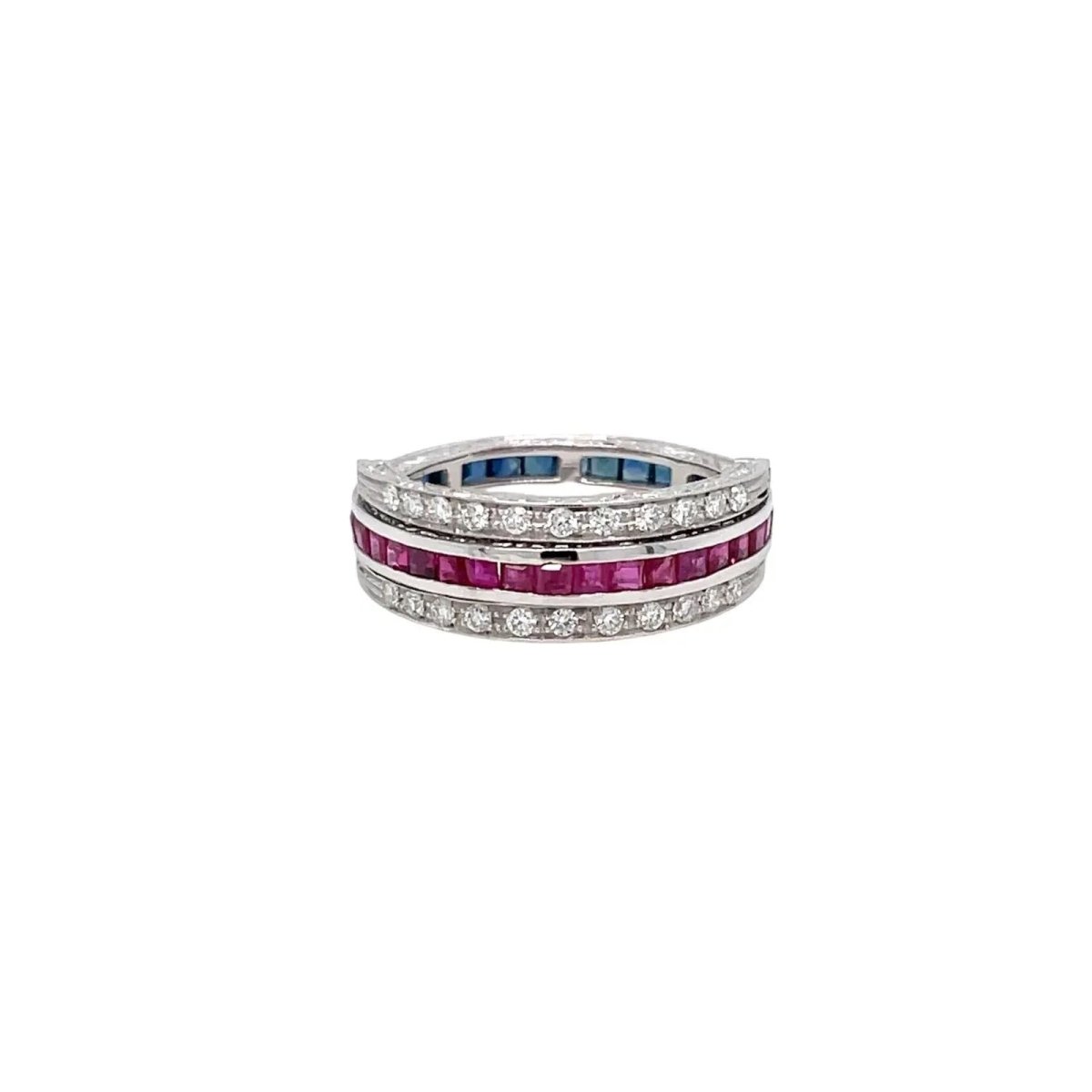 Art Deco Flip Over Ruby Sapphire Diamond Eternity Ring - Castafiore