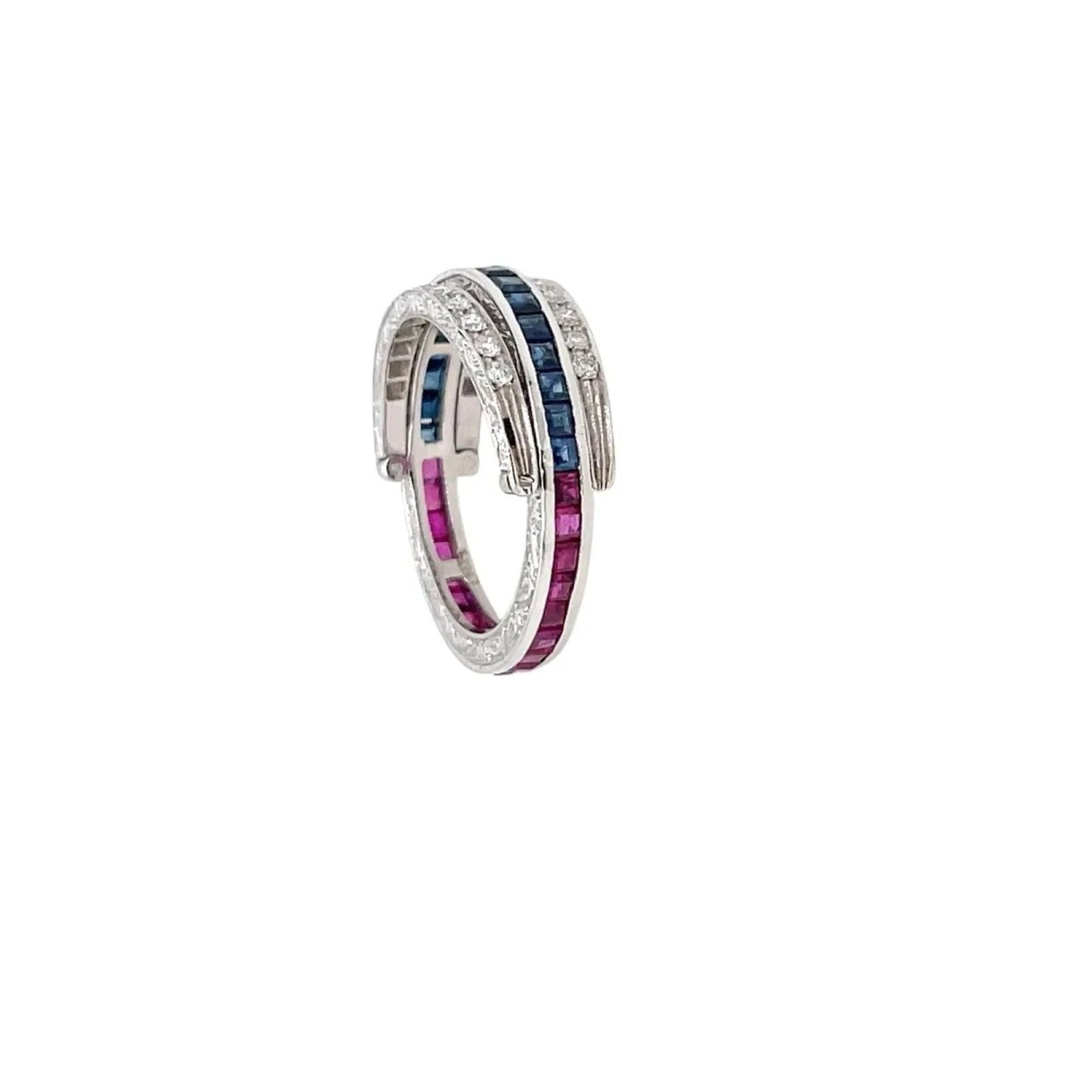 Art Deco Flip Over Ruby Sapphire Diamond Eternity Ring - Castafiore