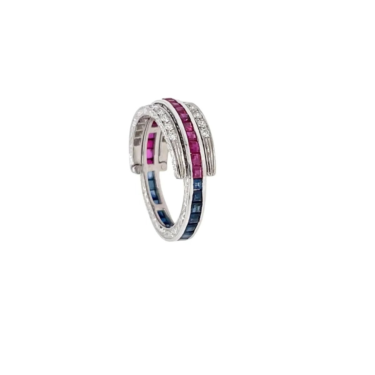 Art Deco Flip Over Ruby Sapphire Diamond Eternity Ring - Castafiore