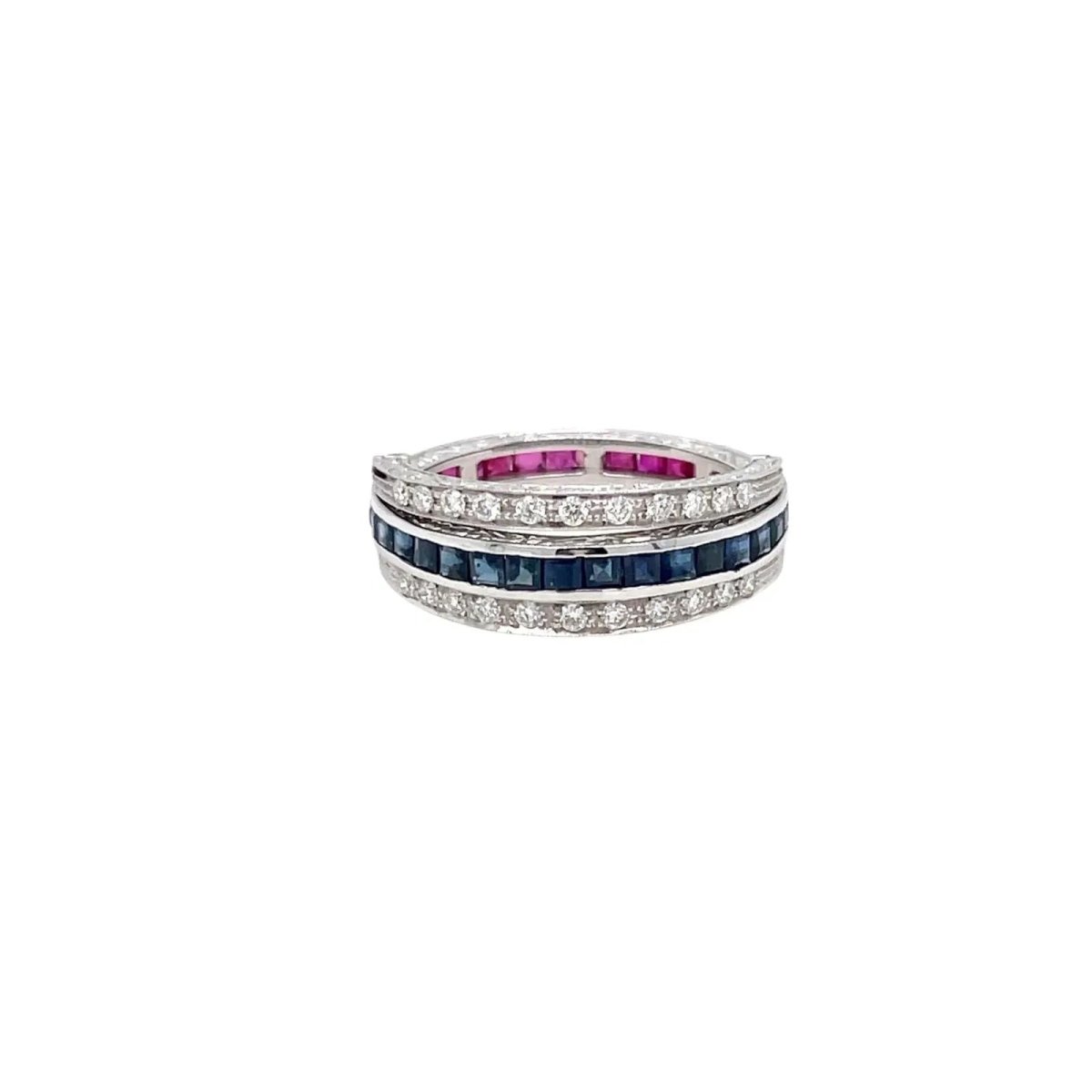 Art Deco Flip Over Ruby Sapphire Diamond Eternity Ring - Castafiore