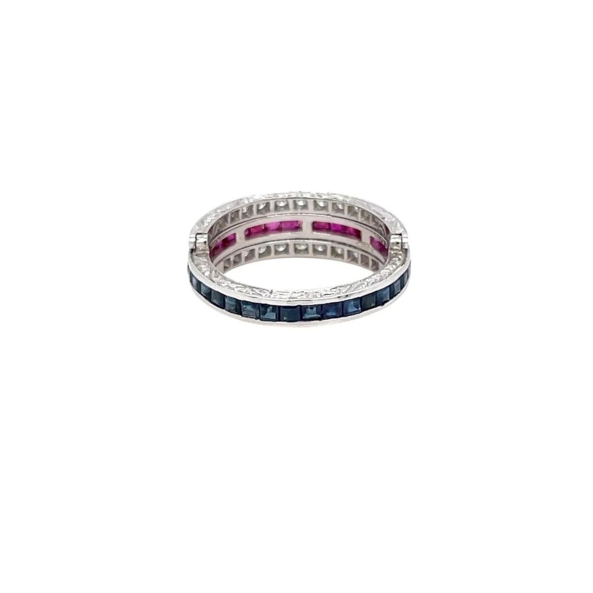 Art Deco Flip Over Ruby Sapphire Diamond Eternity Ring - Castafiore