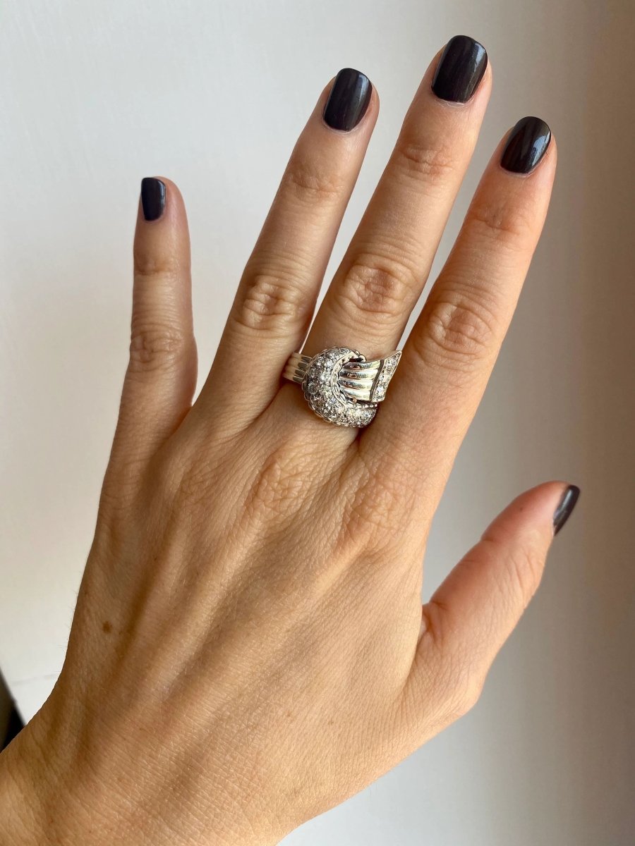 Art Deco Style Diamond Gold Bow Ring - Castafiore