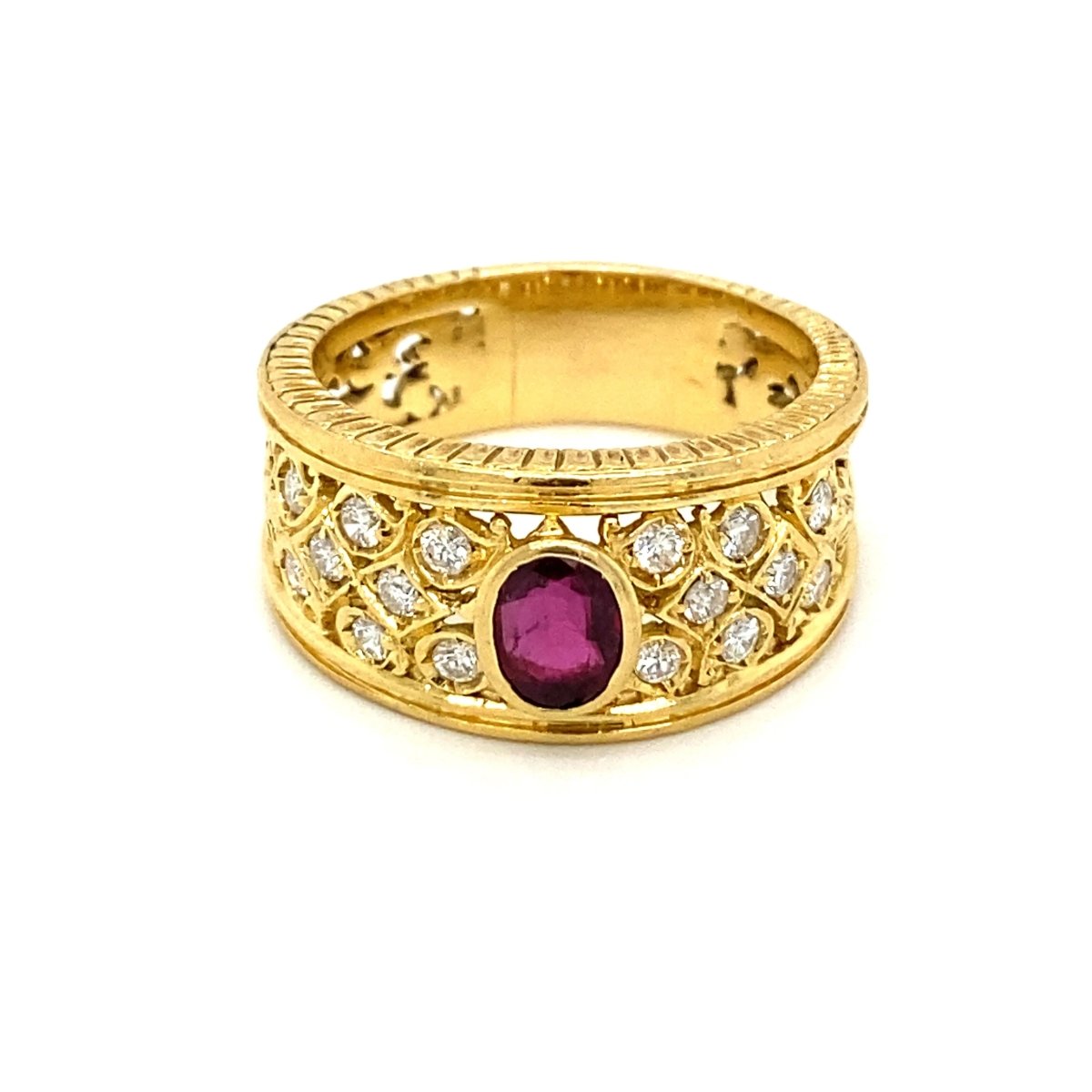 Art Nouveau Ruby Diamond Gold Band Ring - Castafiore